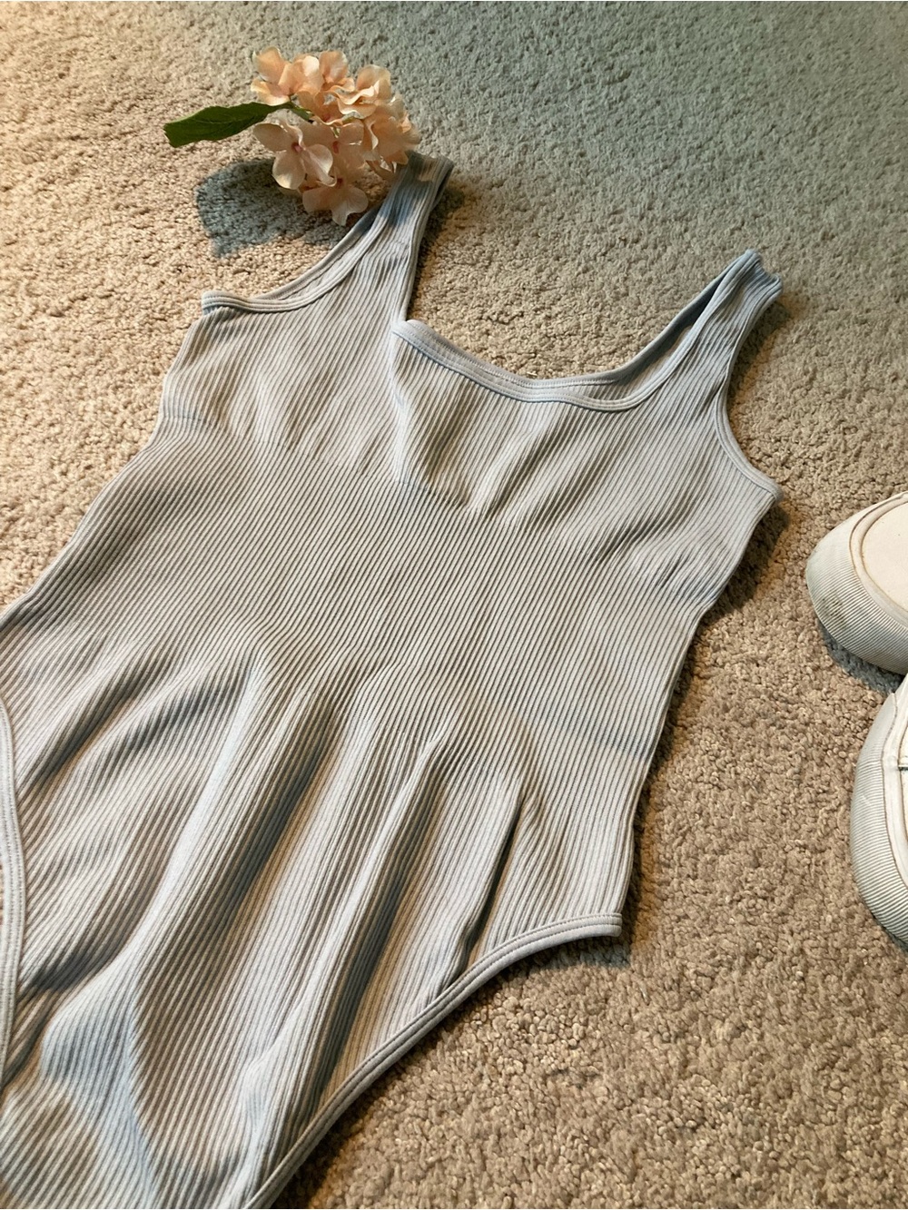 Ribbed Scoop Neck Bodysuit - Light Gray